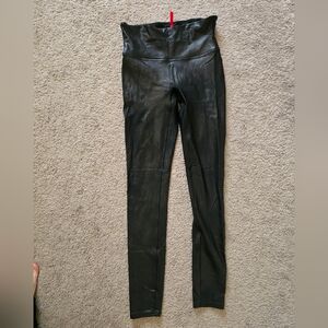 Spanx Black High-Waisted Faux Leather Sheen Moto Legging